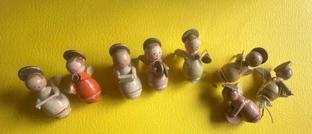 Vintage Hand Painted Wooden Angel Choir Figurines Lot